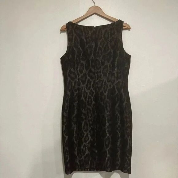 Ann Taylor Women’s Black Leopard Shiny Midi Dress Size 10 - Picture 4 of 5